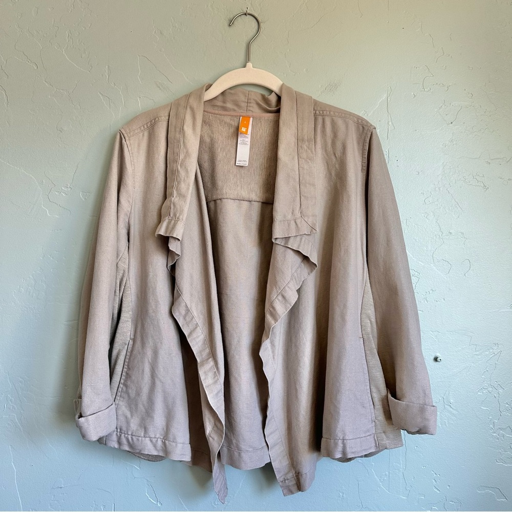 Lucy Women's Beige‎ Linen Blend Open Front Blazer Jacket Large Summer Travel